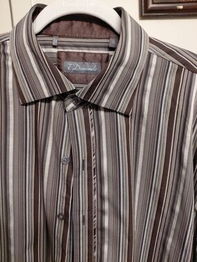 7 Diamonds Brown and Gray Vertical Stripe Dress Shirt